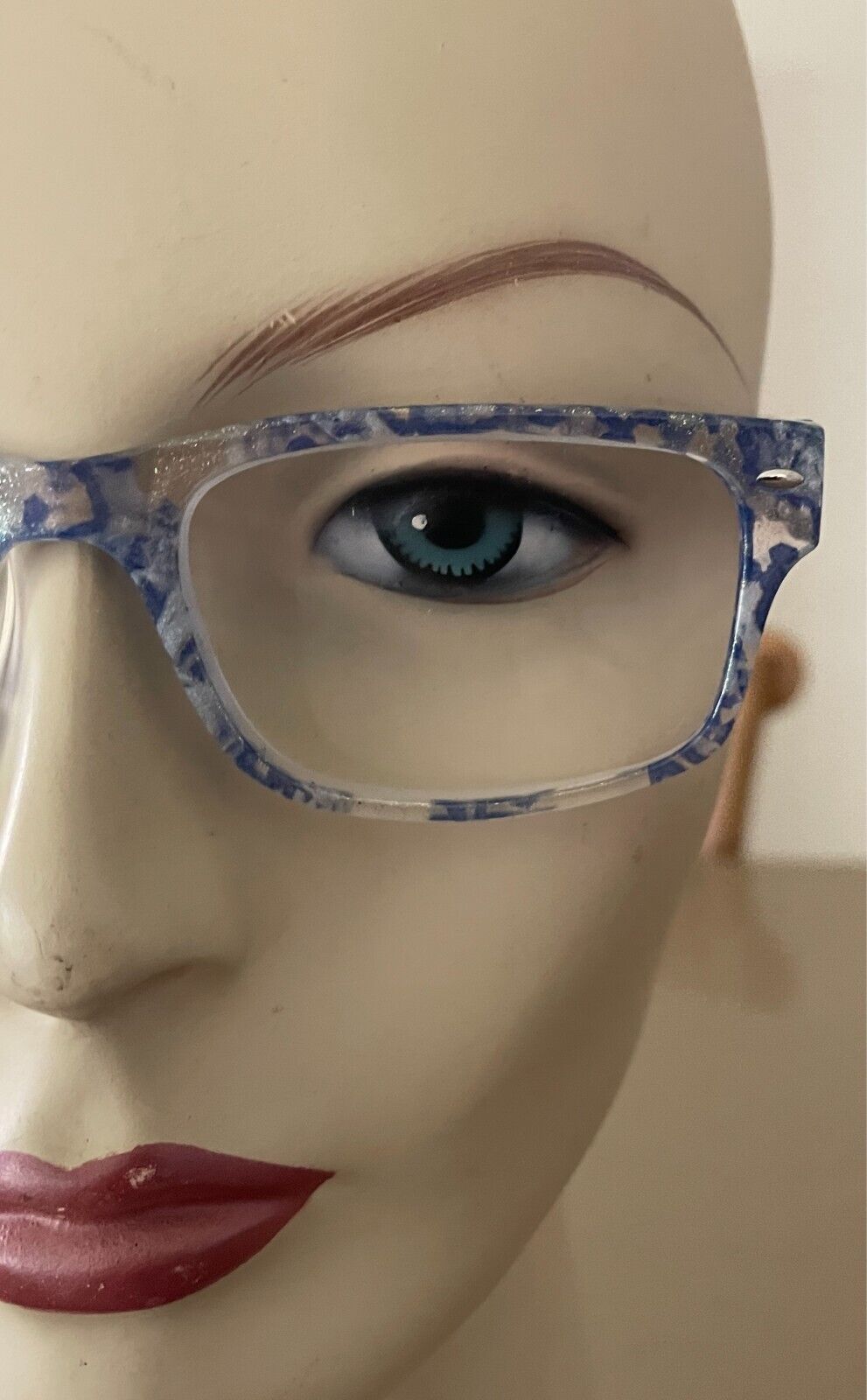 Glasses  Frames ONLY  Blue Gold & Clear Plastic - Add Your Own Lenses + Case