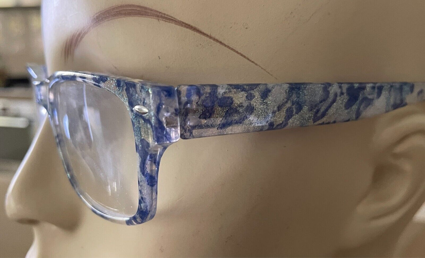 Glasses  Frames ONLY  Blue Gold & Clear Plastic - Add Your Own Lenses + Case