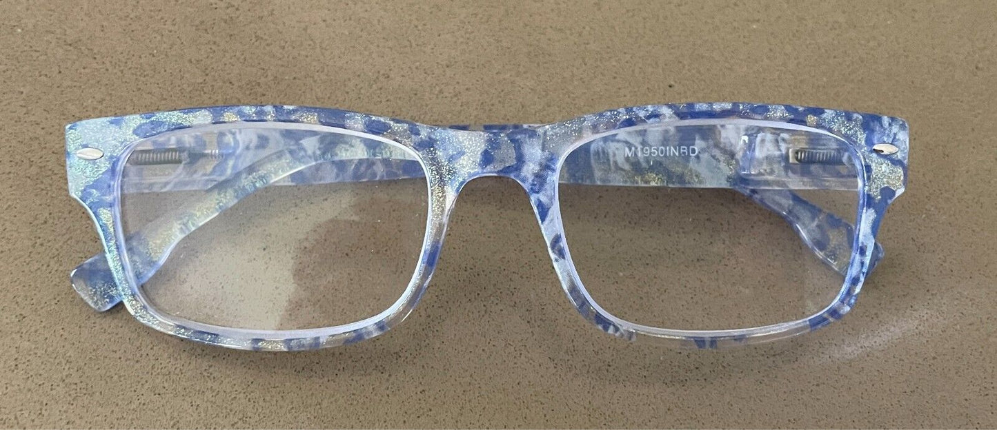 Glasses  Frames ONLY  Blue Gold & Clear Plastic - Add Your Own Lenses + Case