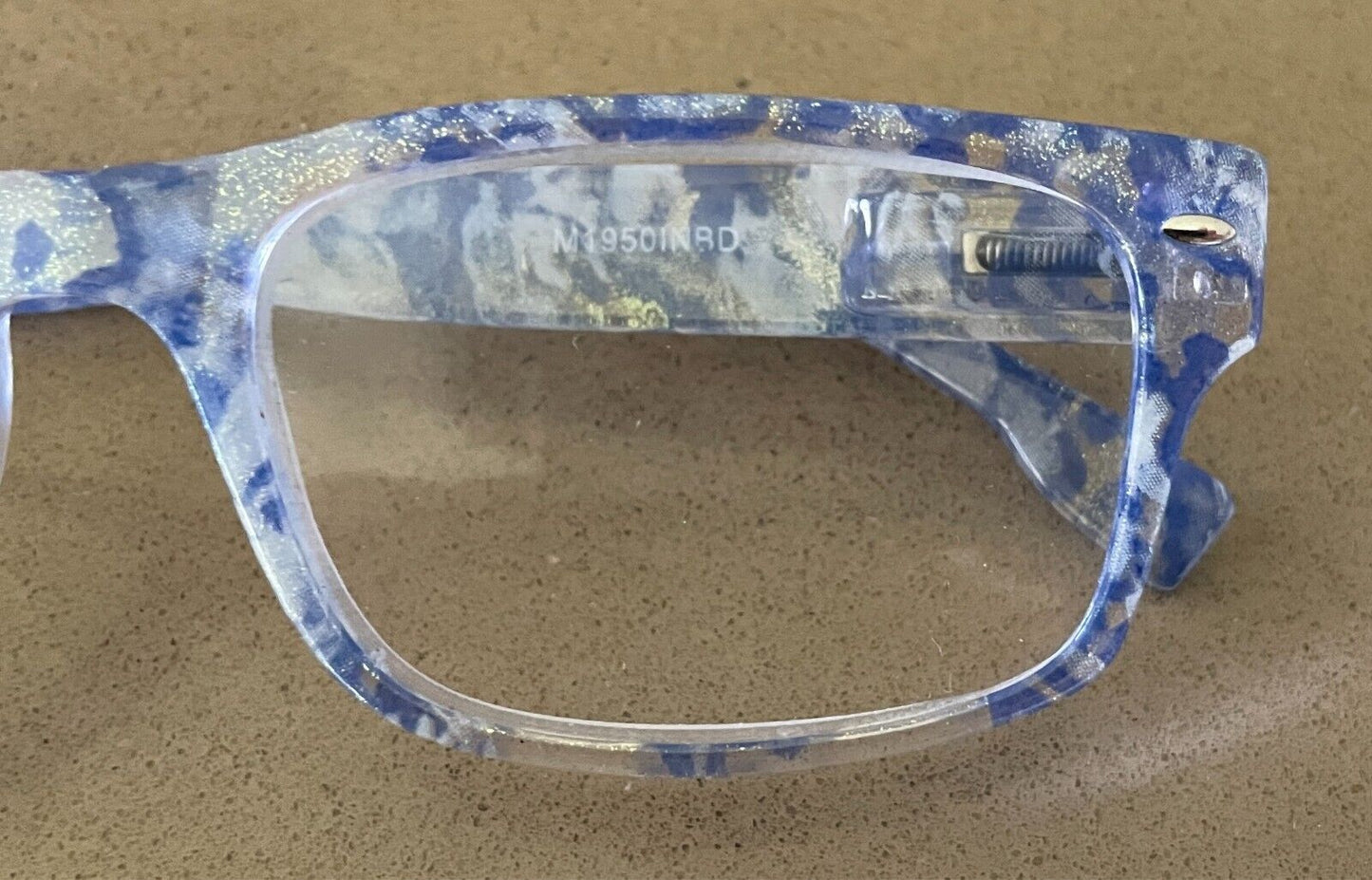 Glasses  Frames ONLY  Blue Gold & Clear Plastic - Add Your Own Lenses + Case