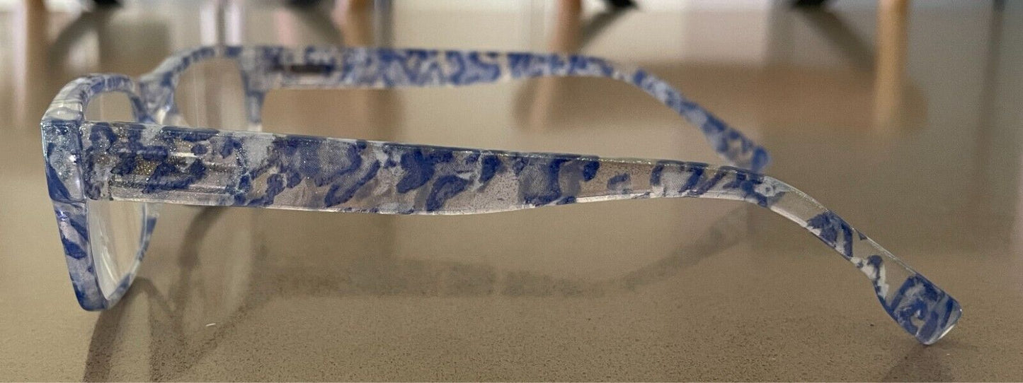 Glasses  Frames ONLY  Blue Gold & Clear Plastic - Add Your Own Lenses + Case
