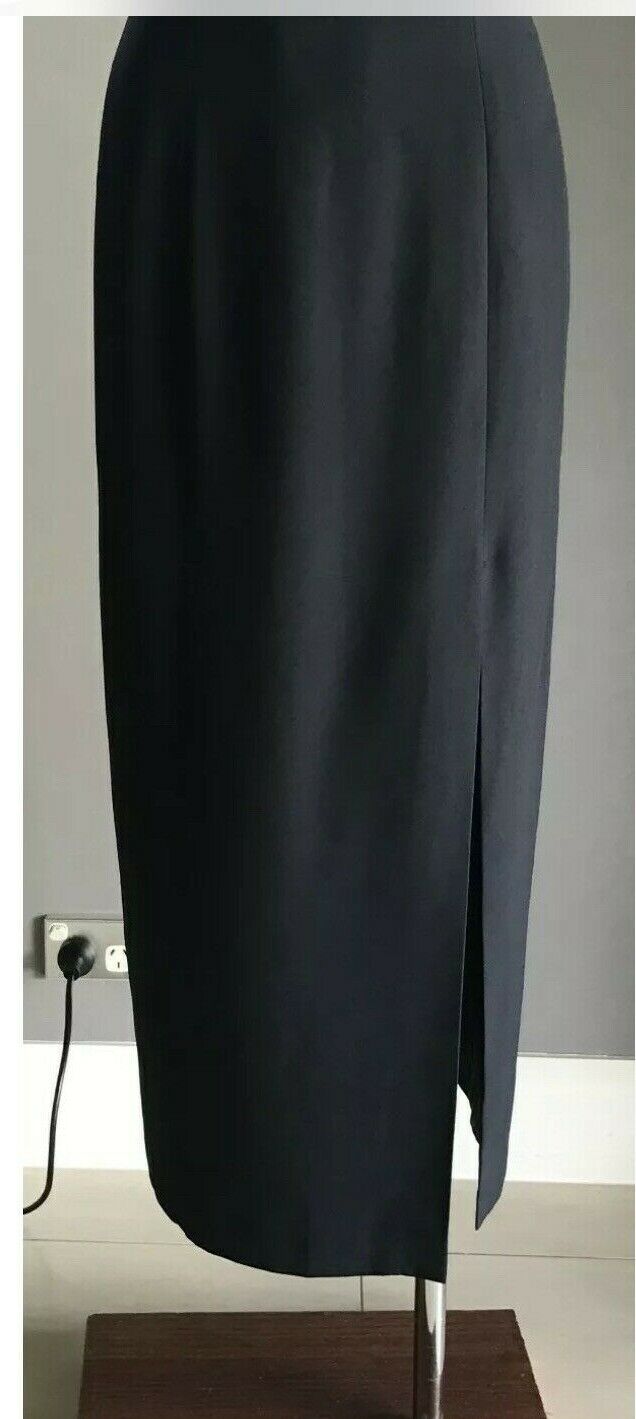 ANTHEA CRAWFORD Evening Dress Navy Blue Lace Bodice Side Slit Long Sz 12 Vintage