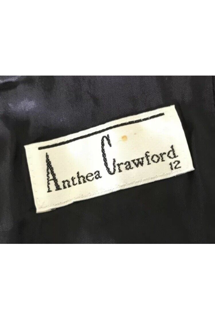 ANTHEA CRAWFORD Evening Dress Navy Blue Lace Bodice Side Slit Long Sz 12 Vintage