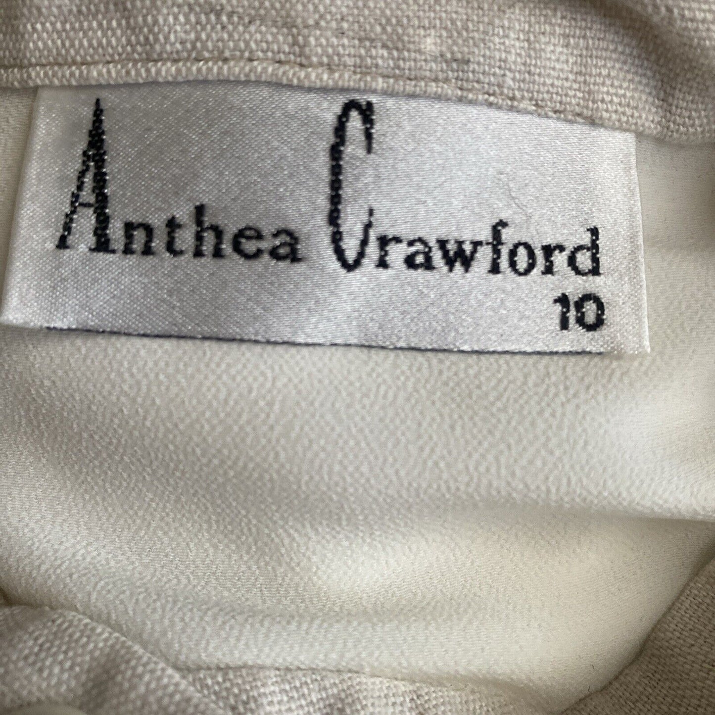 ANTHEA CRAWFORD Blouse Mandarin Collar Ivory Short Sleeve Shirt Size 10 12 1990s