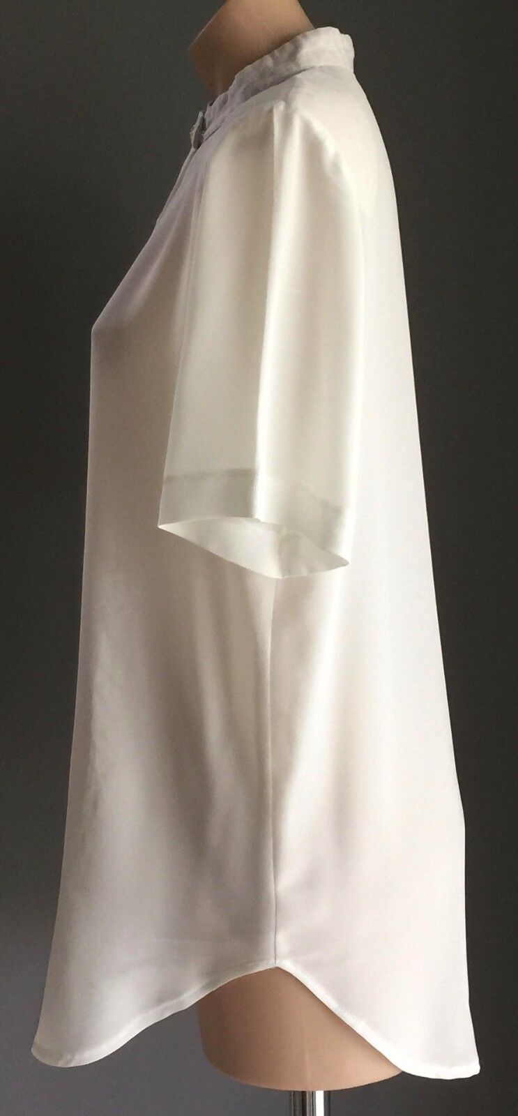 ANTHEA CRAWFORD Blouse Mandarin Collar Ivory Short Sleeve Shirt Size 10 12 1990s