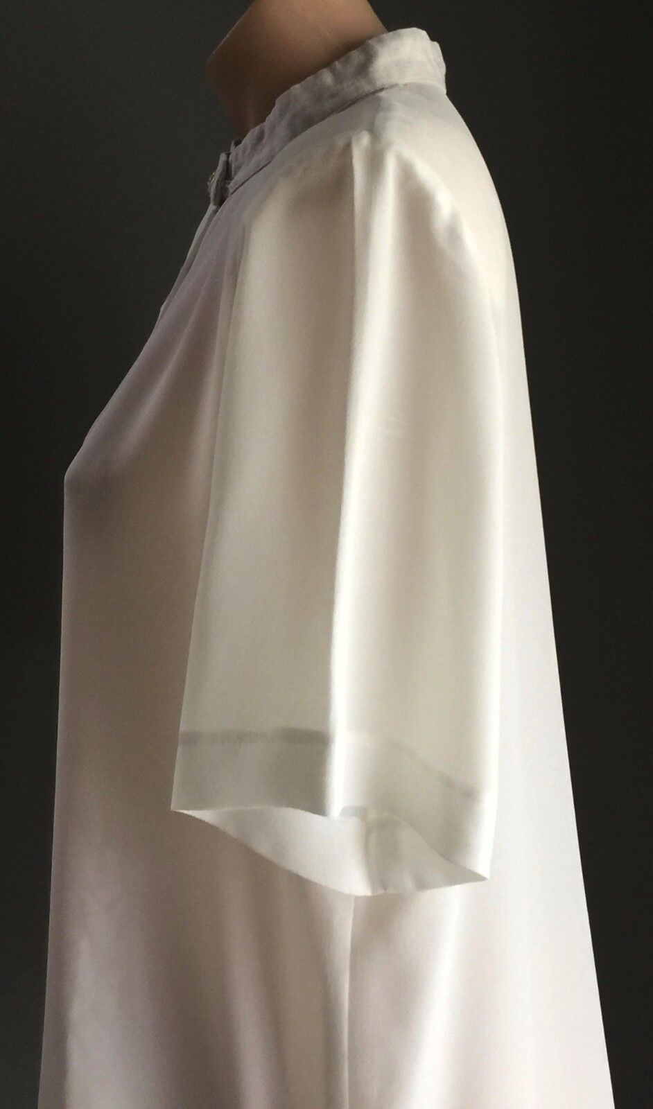 ANTHEA CRAWFORD Blouse Mandarin Collar Ivory Short Sleeve Shirt Size 10 12 1990s