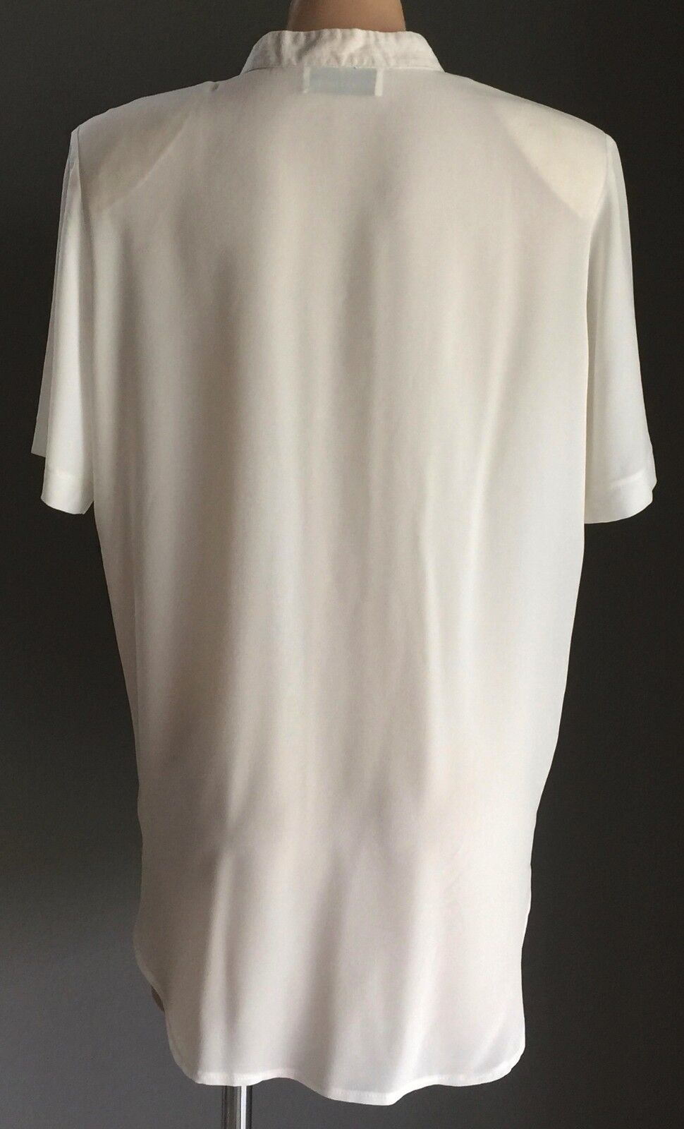 ANTHEA CRAWFORD Blouse Mandarin Collar Ivory Short Sleeve Shirt Size 10 12 1990s