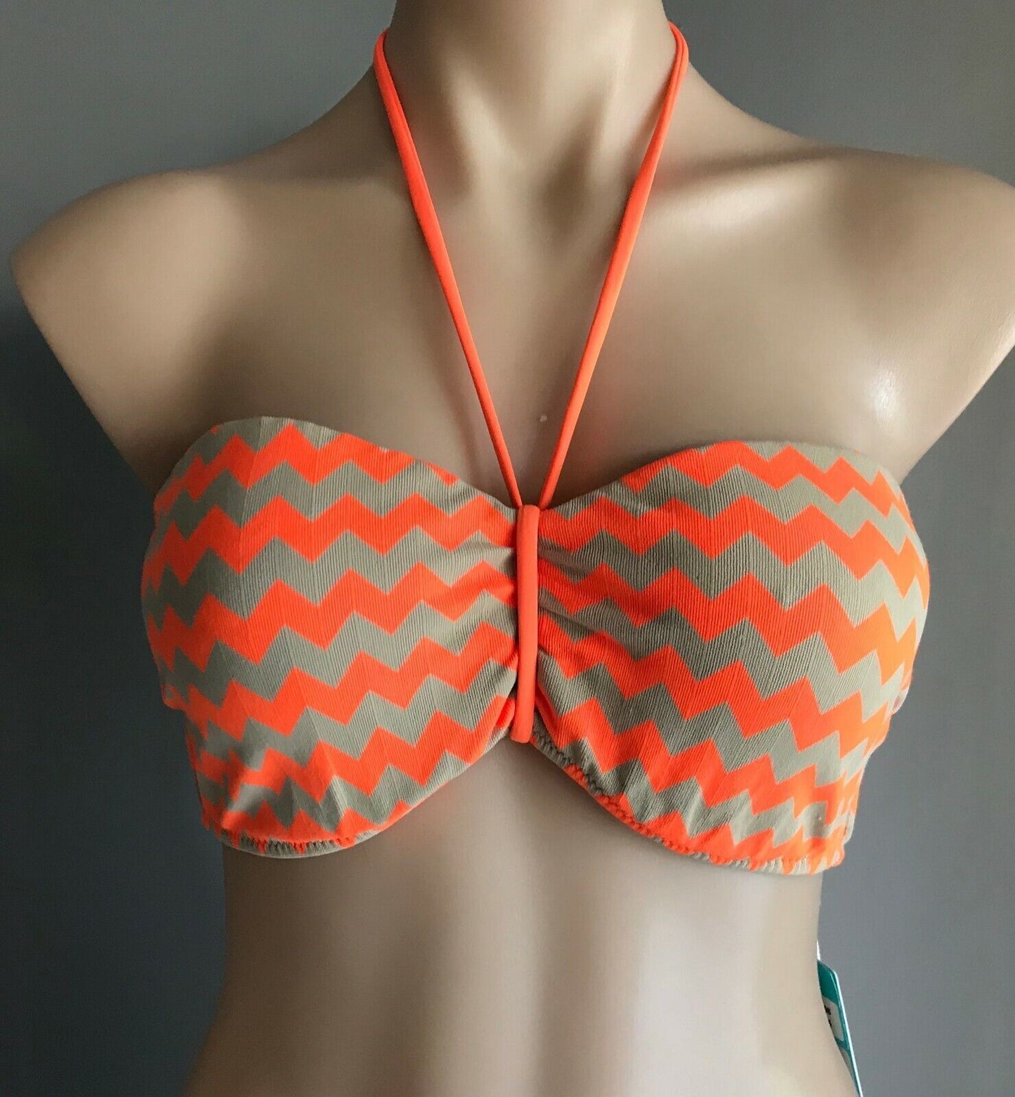 SEAFOLLY Mod Club Bandeau Top Fluoro Orange Zig Zag Print DD Size 14 NEW