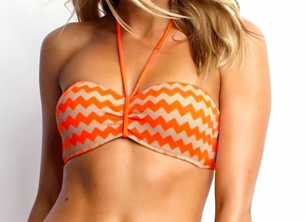 SEAFOLLY Mod Club Bandeau Top Fluoro Orange Zig Zag Print DD Size 14 NEW