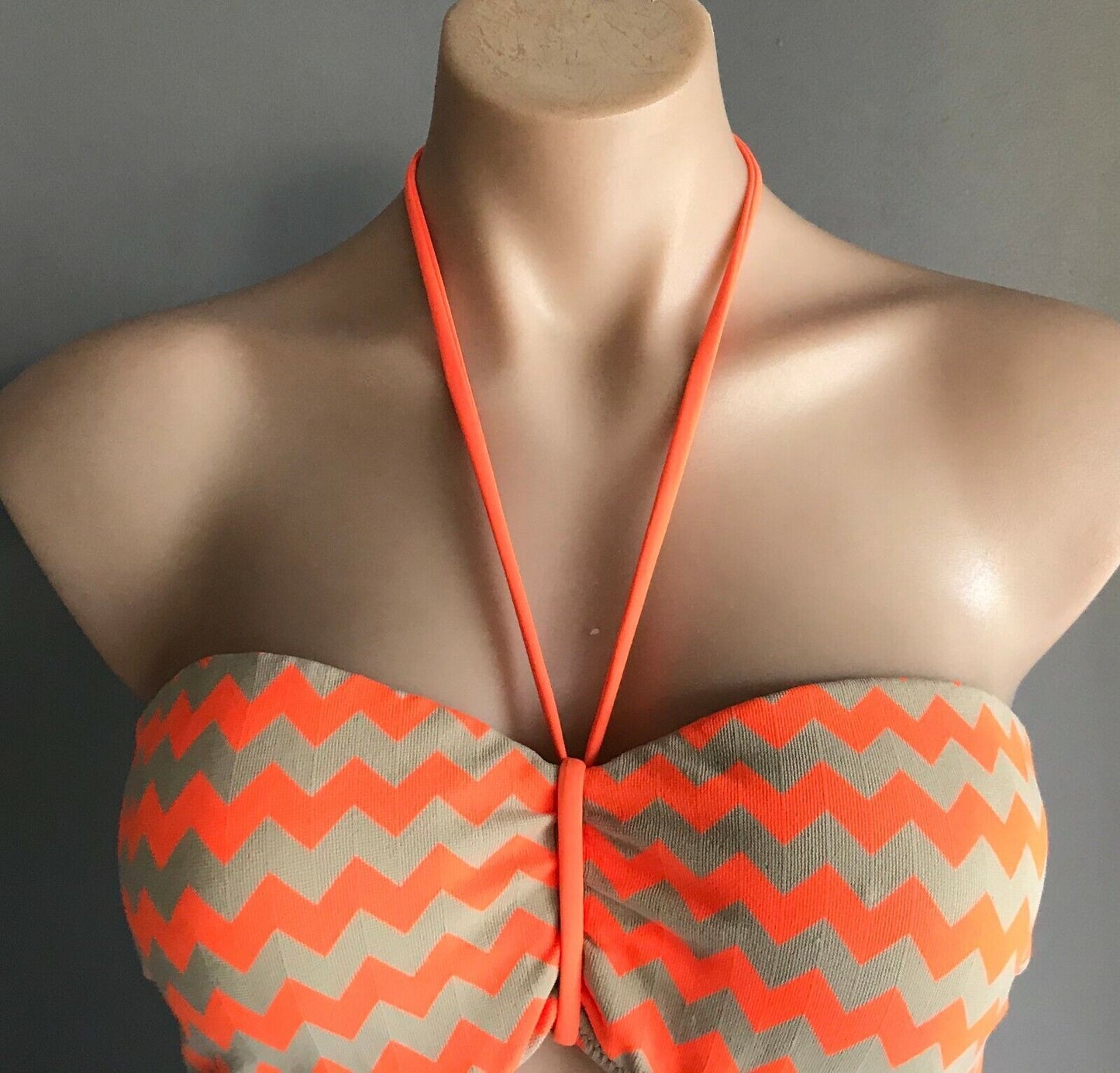 SEAFOLLY Mod Club Bandeau Top Fluoro Orange Zig Zag Print DD Size 14 NEW