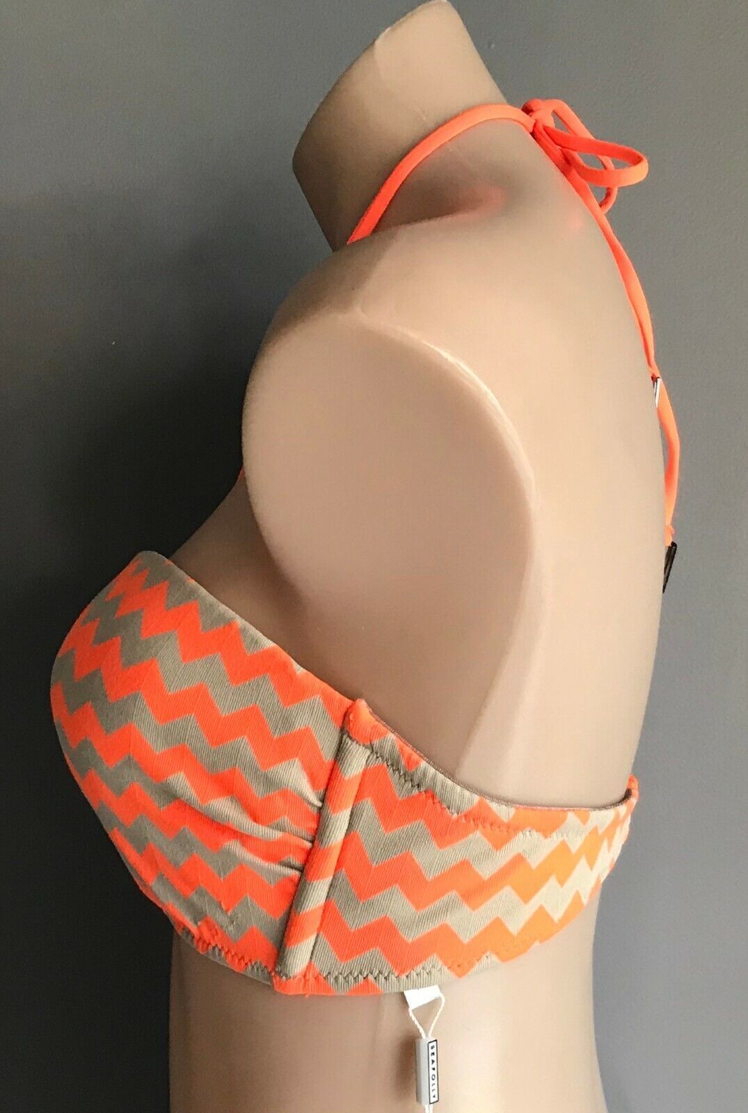 SEAFOLLY Mod Club Bandeau Top Fluoro Orange Zig Zag Print DD Size 14 NEW