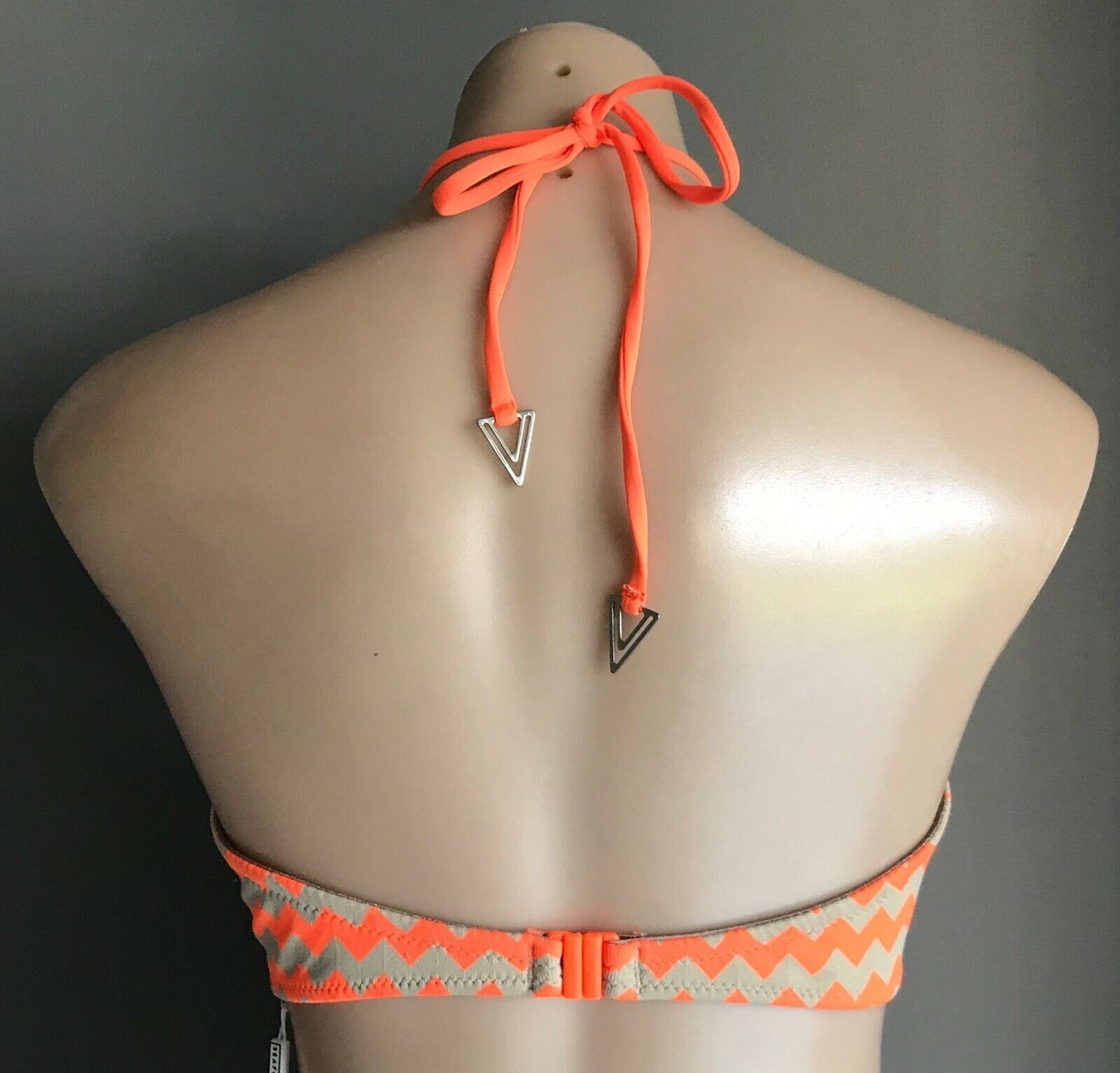 SEAFOLLY Mod Club Bandeau Top Fluoro Orange Zig Zag Print DD Size 14 NEW