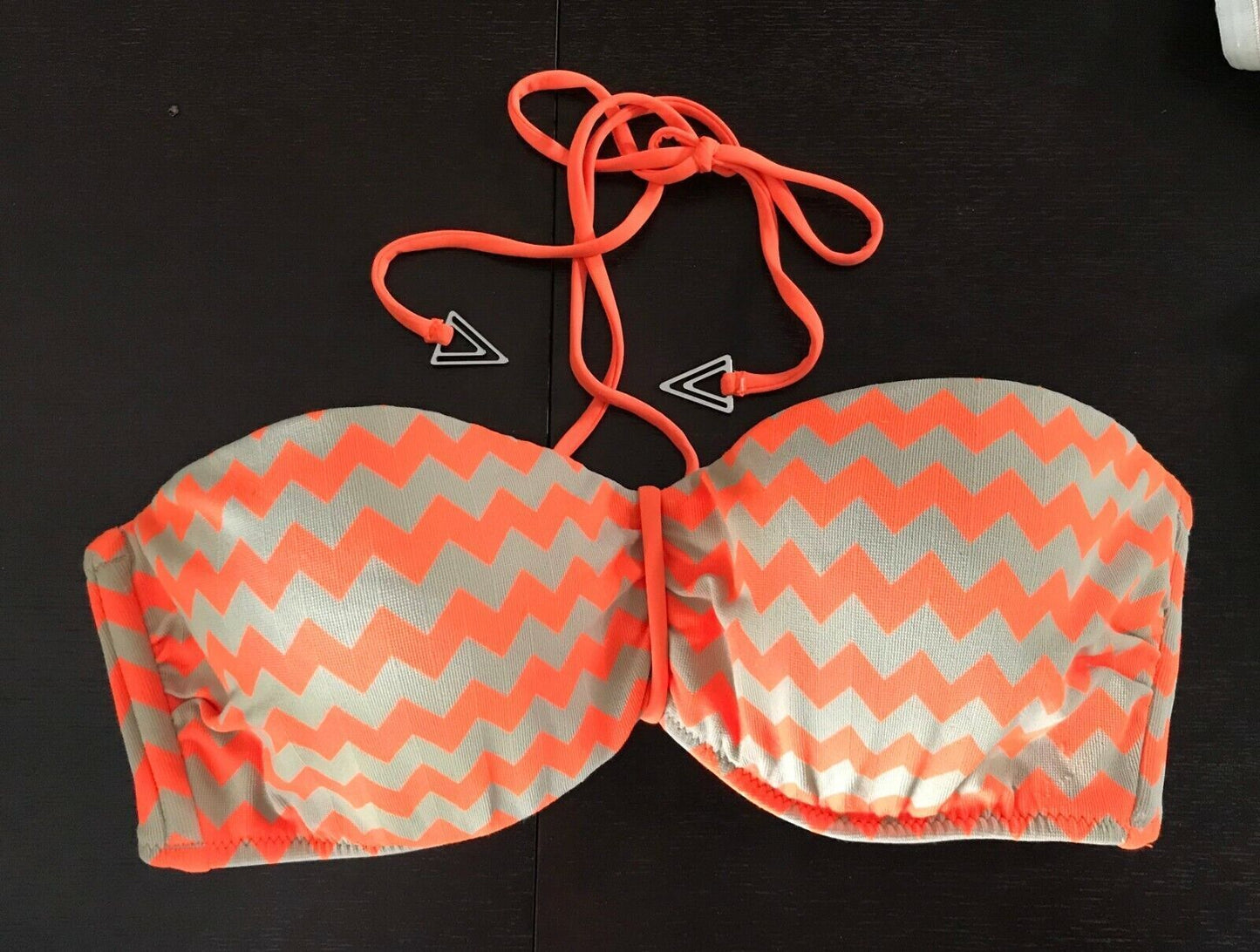 SEAFOLLY Mod Club Bandeau Top Fluoro Orange Zig Zag Print DD Size 14 NEW