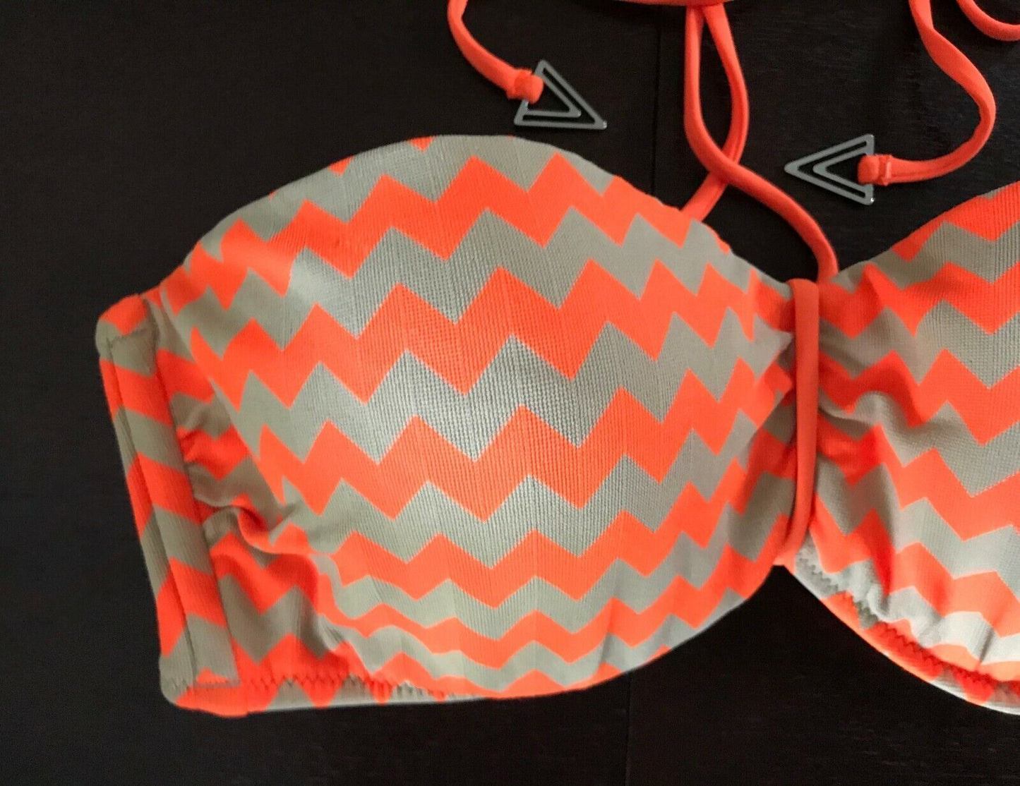 SEAFOLLY Mod Club Bandeau Top Fluoro Orange Zig Zag Print DD Size 14 NEW