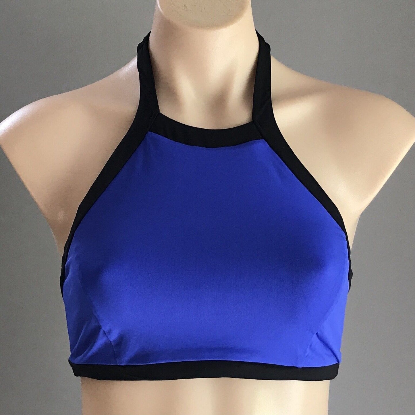 SEAFOLLY Bikini Top Block Party Cobalt Blue Black Trim High Neck Tank 12 NEW