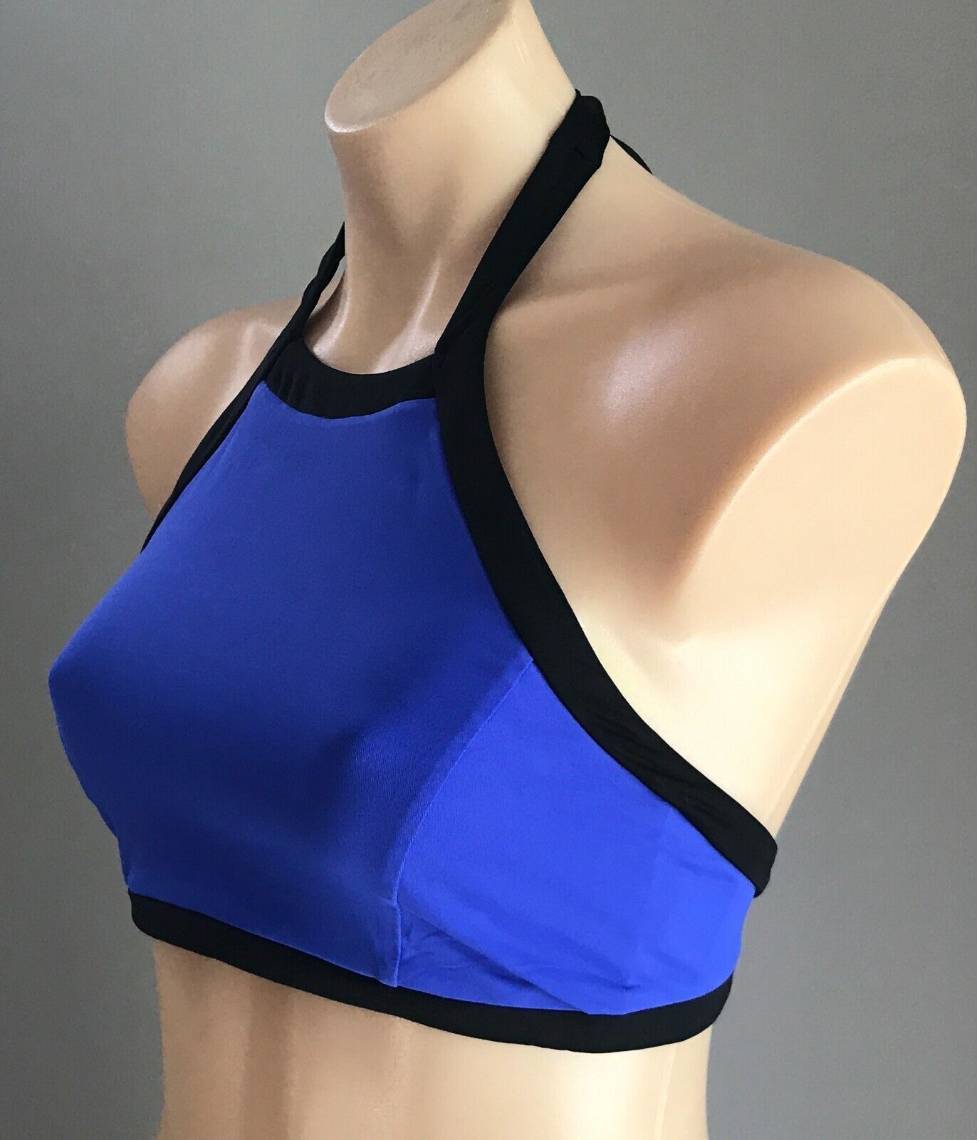 SEAFOLLY Bikini Top Block Party Cobalt Blue Black Trim High Neck Tank 12 NEW