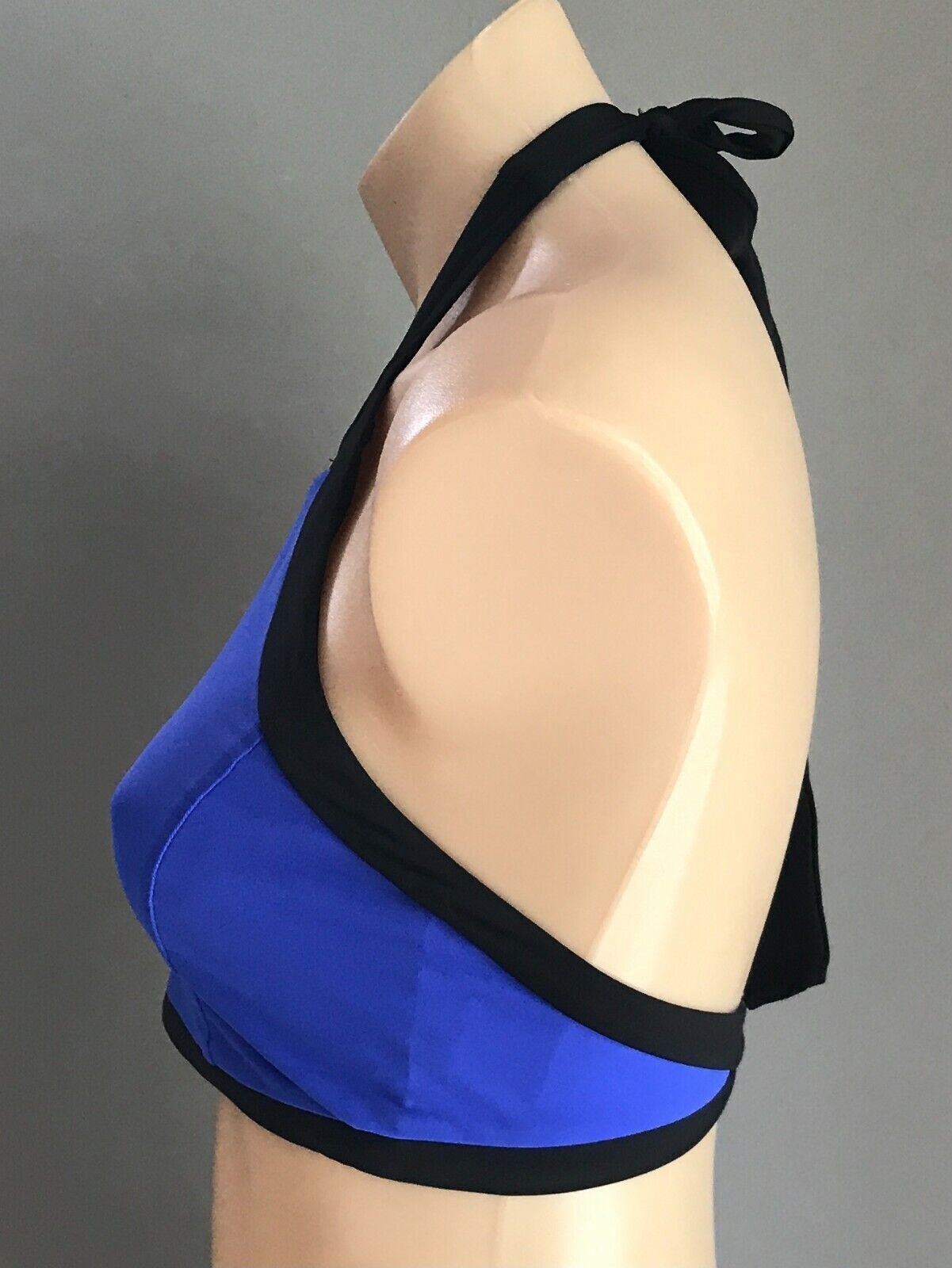 SEAFOLLY Bikini Top Block Party Cobalt Blue Black Trim High Neck Tank 12 NEW