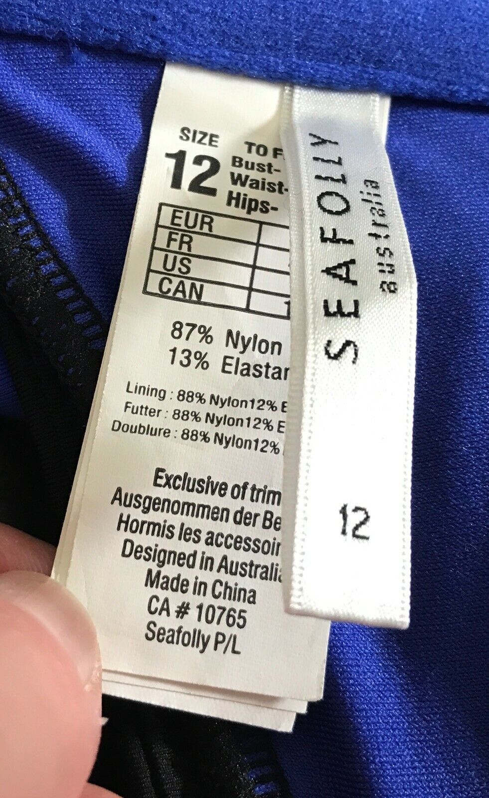 SEAFOLLY Bikini Top Block Party Cobalt Blue Black Trim High Neck Tank 12 NEW