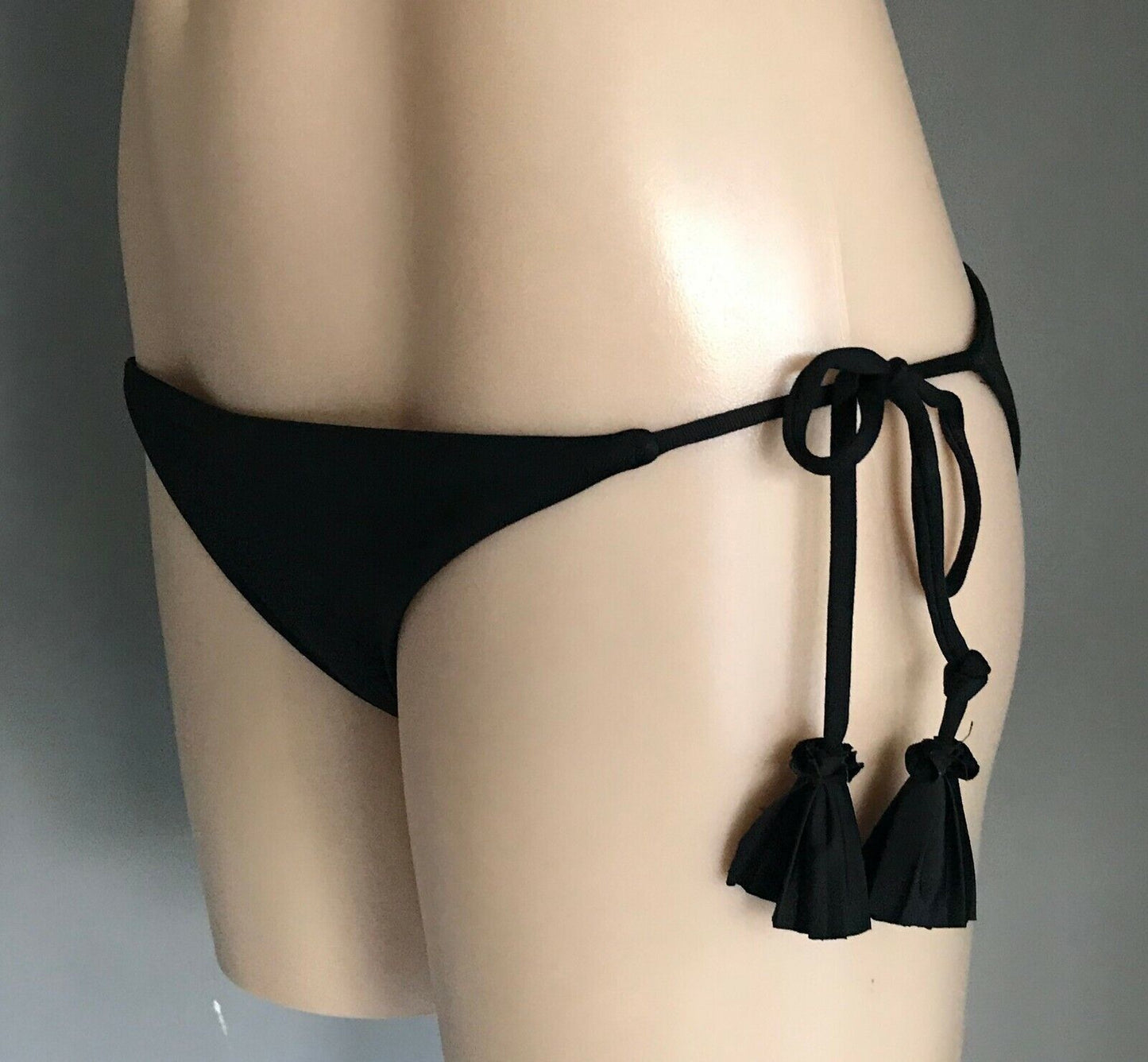 SEAFOLLY Bikini Bottom Black Brazilian Side Tie Tassels Pants ONLY Size 10 Swim