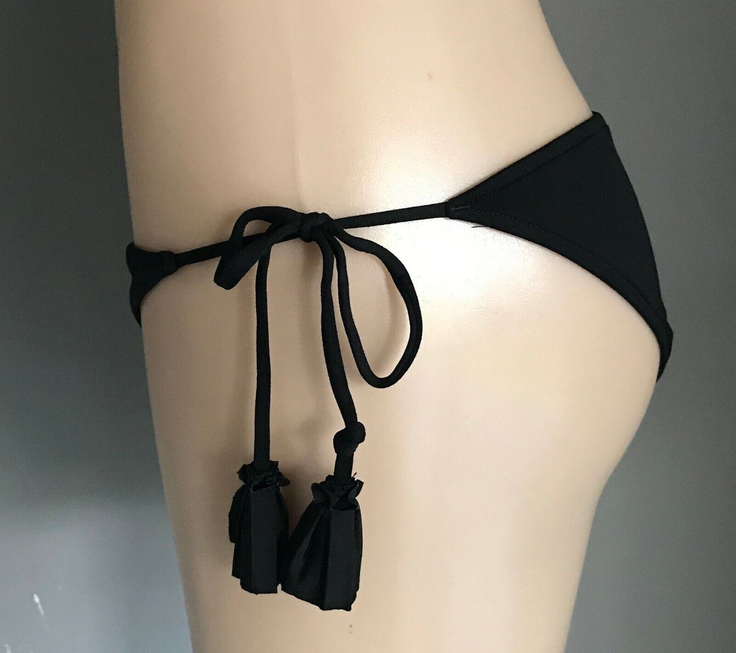 SEAFOLLY Bikini Bottom Black Brazilian Side Tie Tassels Pants ONLY Size 10 Swim