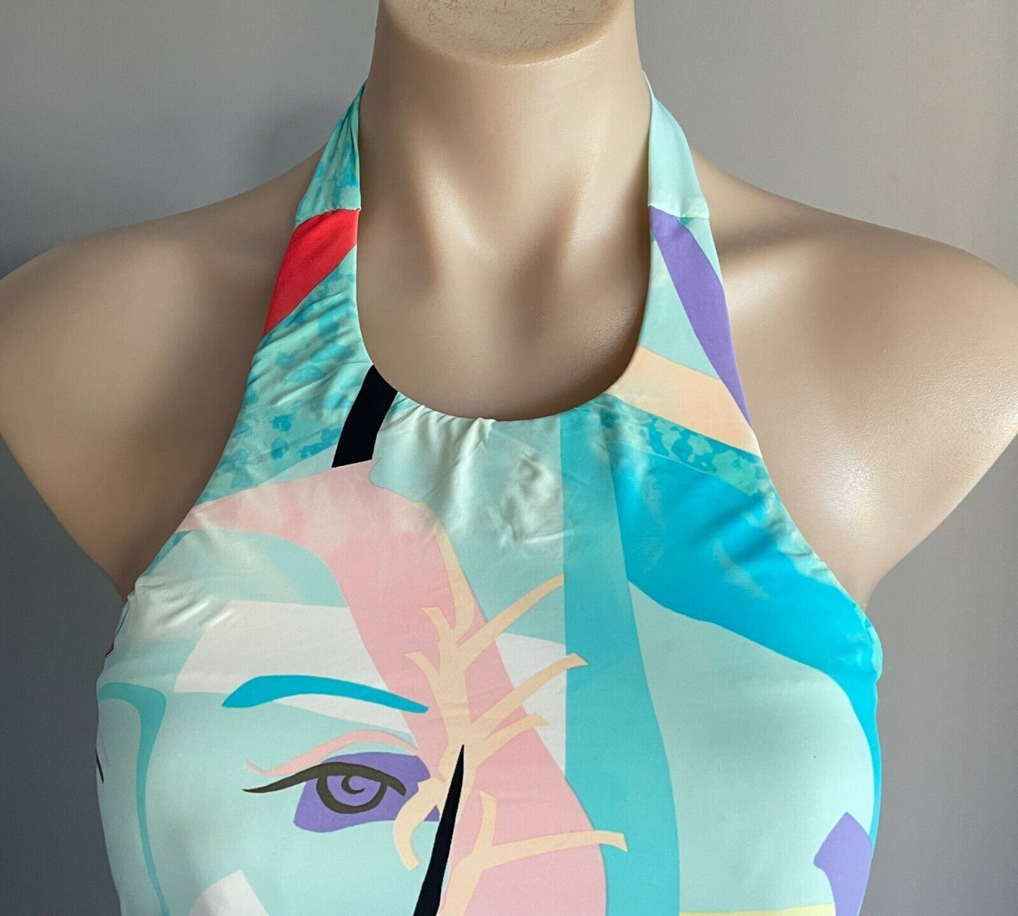 SEAFOLLY Bikini Top Face It High Neck Graphic Print Halter Tank Size 10