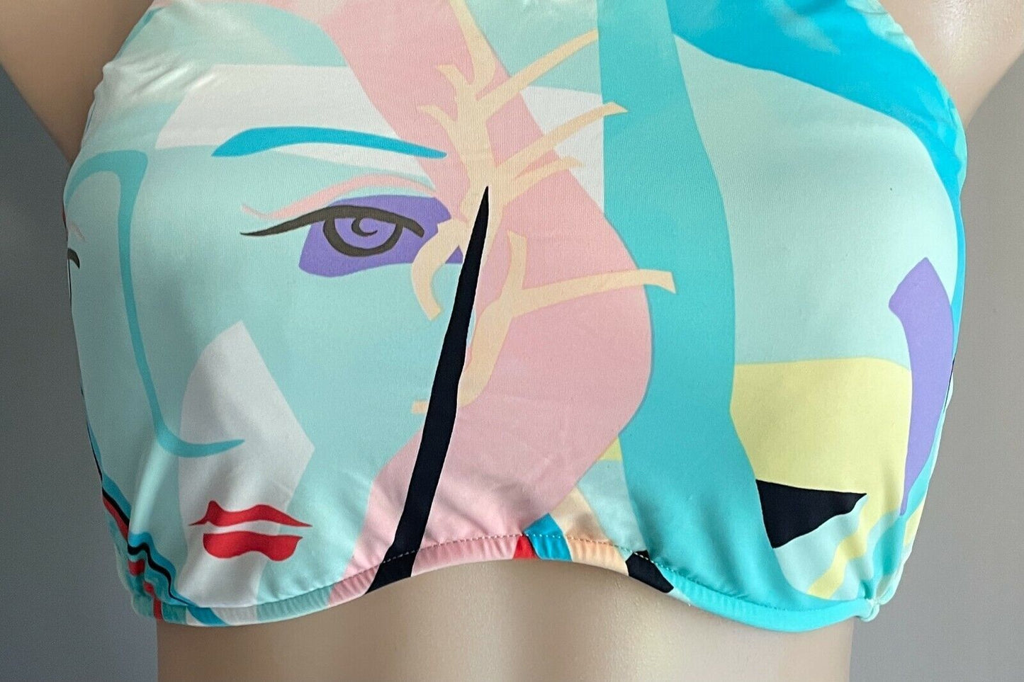 SEAFOLLY Bikini Top Face It High Neck Graphic Print Halter Tank Size 10