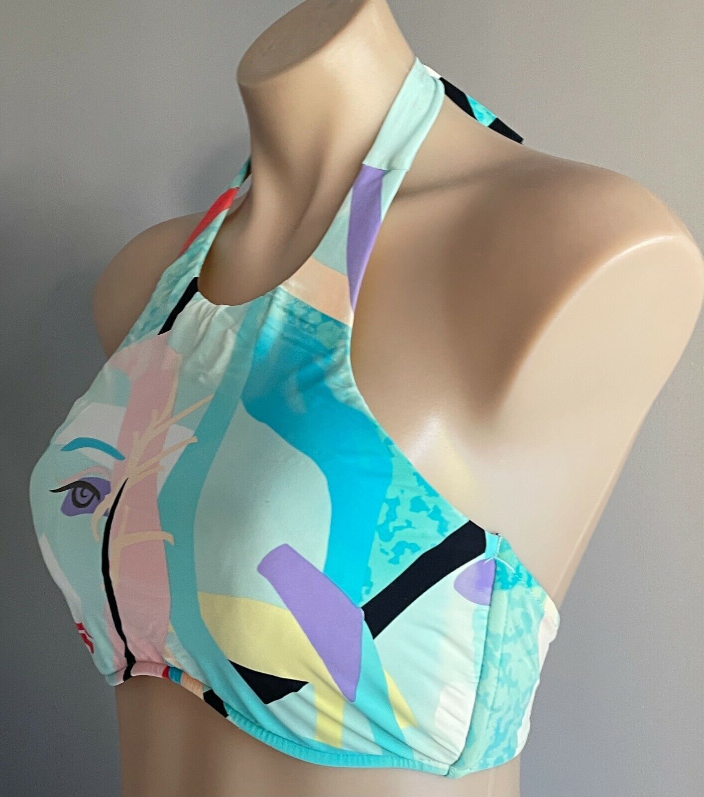 SEAFOLLY Bikini Top Face It High Neck Graphic Print Halter Tank Size 10