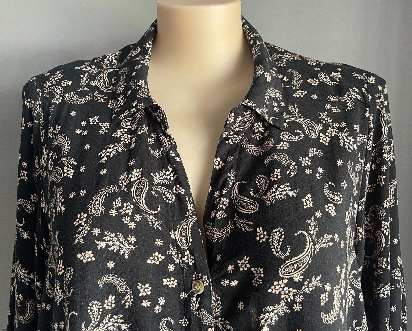 BEME Blouse Black Blush Pink Paisley Adjust Sleeve Hi Low Hem Top Plus Size 20