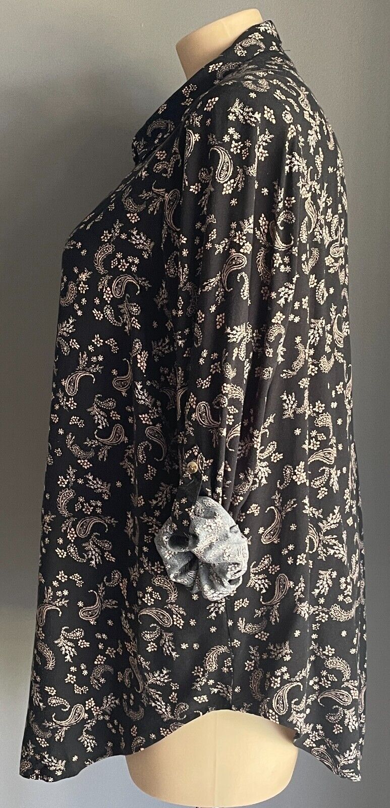 BEME Blouse Black Blush Pink Paisley Adjust Sleeve Hi Low Hem Top Plus Size 20