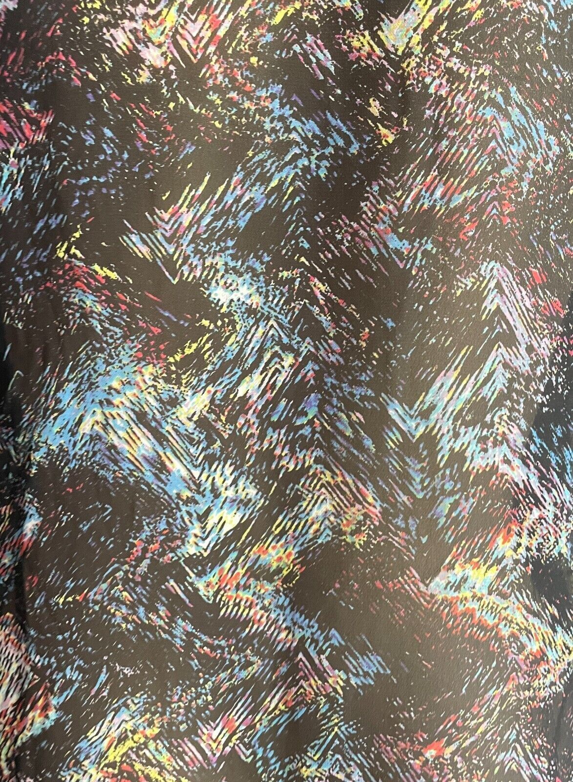 BEME Blouse Black Multicolour Print Semi Sheer Ruffle Flutter Sleeve Top Size 20