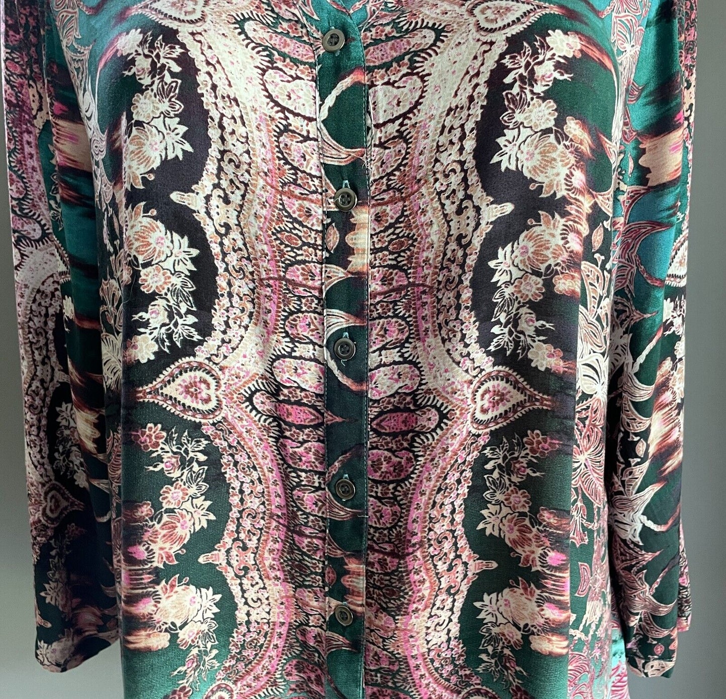 BEME Blouse Colourful Print Adjustable Sleeves Collar Button Front Plus Size 20