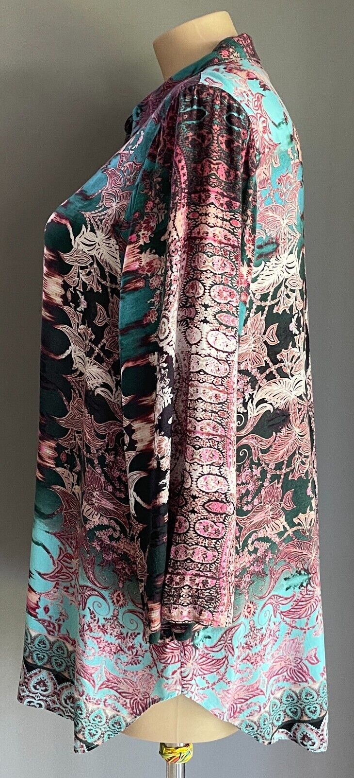 BEME Blouse Colourful Print Adjustable Sleeves Collar Button Front Plus Size 20