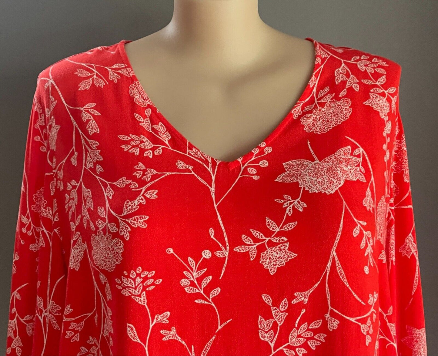 BEME Top Orange and White Floral Print  V-Neck 3/4 Sleeve Plus Size 22