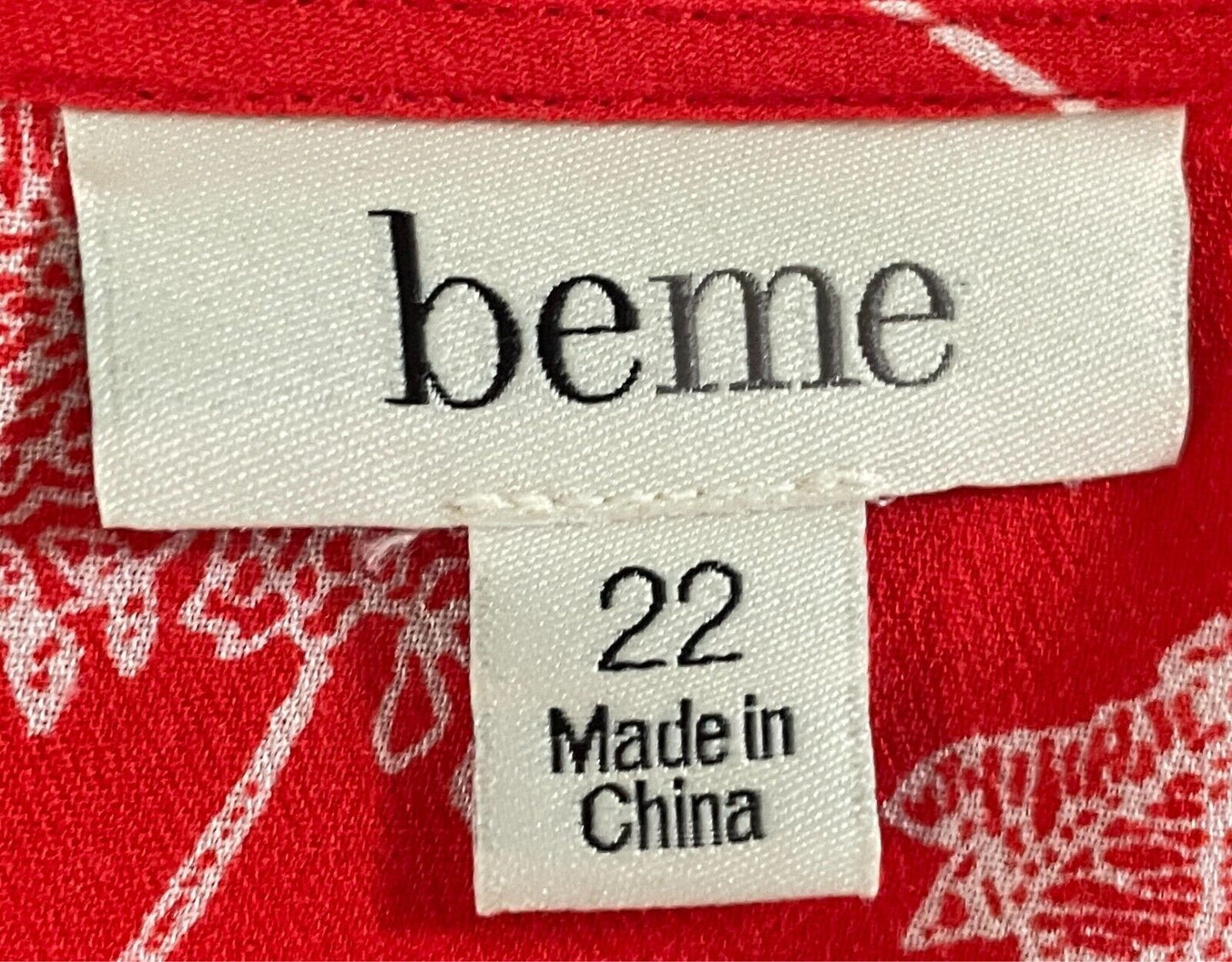 BEME Top Orange and White Floral Print  V-Neck 3/4 Sleeve Plus Size 22