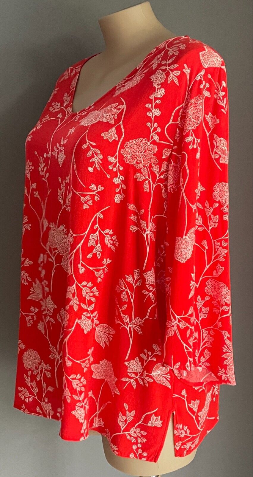 BEME Top Orange and White Floral Print  V-Neck 3/4 Sleeve Plus Size 22