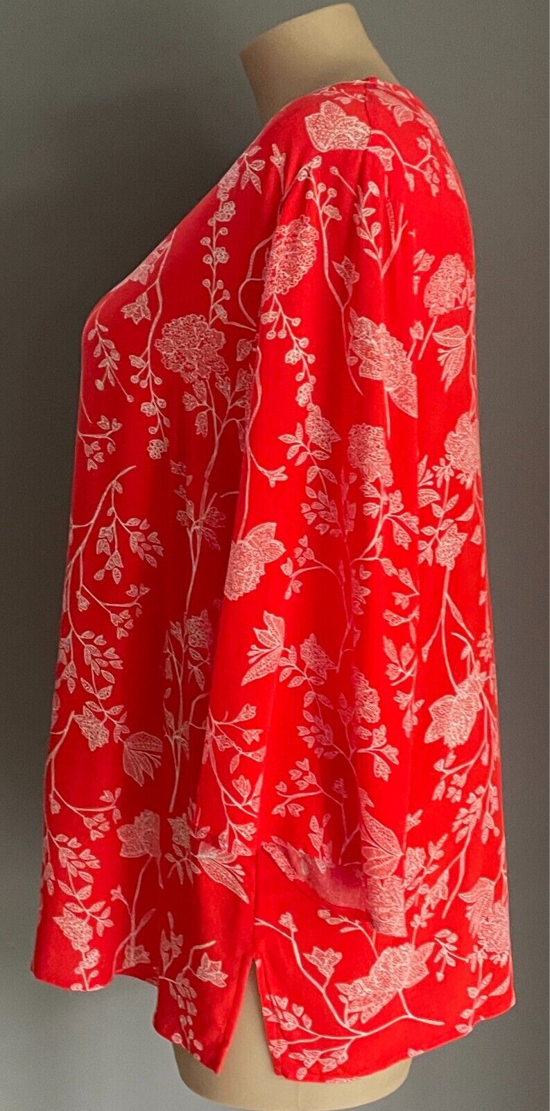 BEME Top Orange and White Floral Print  V-Neck 3/4 Sleeve Plus Size 22