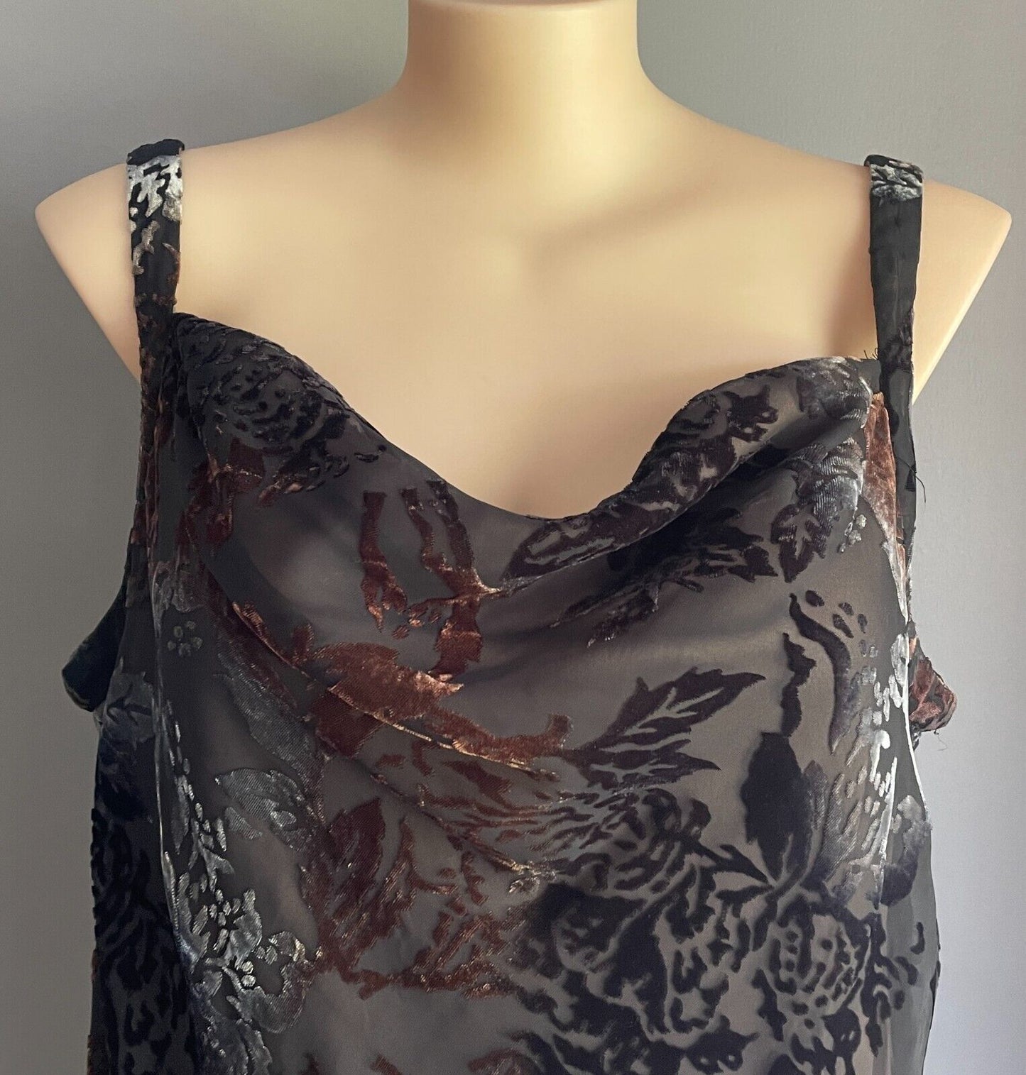 BEME Dress Midi Black Brown Silver Grey Burnout Velour Cowl Neck Plus Siz 22 NEW