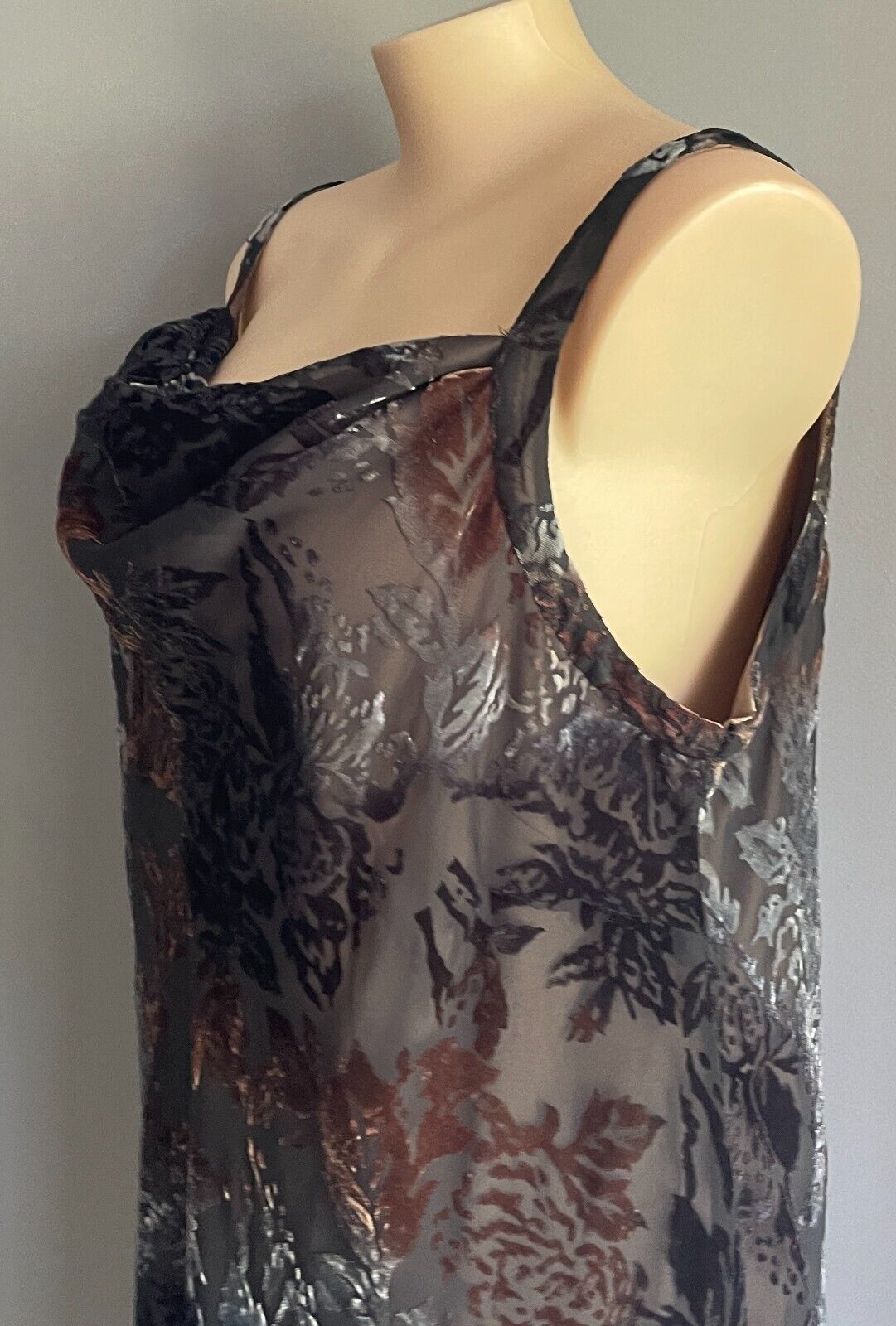 BEME Dress Midi Black Brown Silver Grey Burnout Velour Cowl Neck Plus Siz 22 NEW