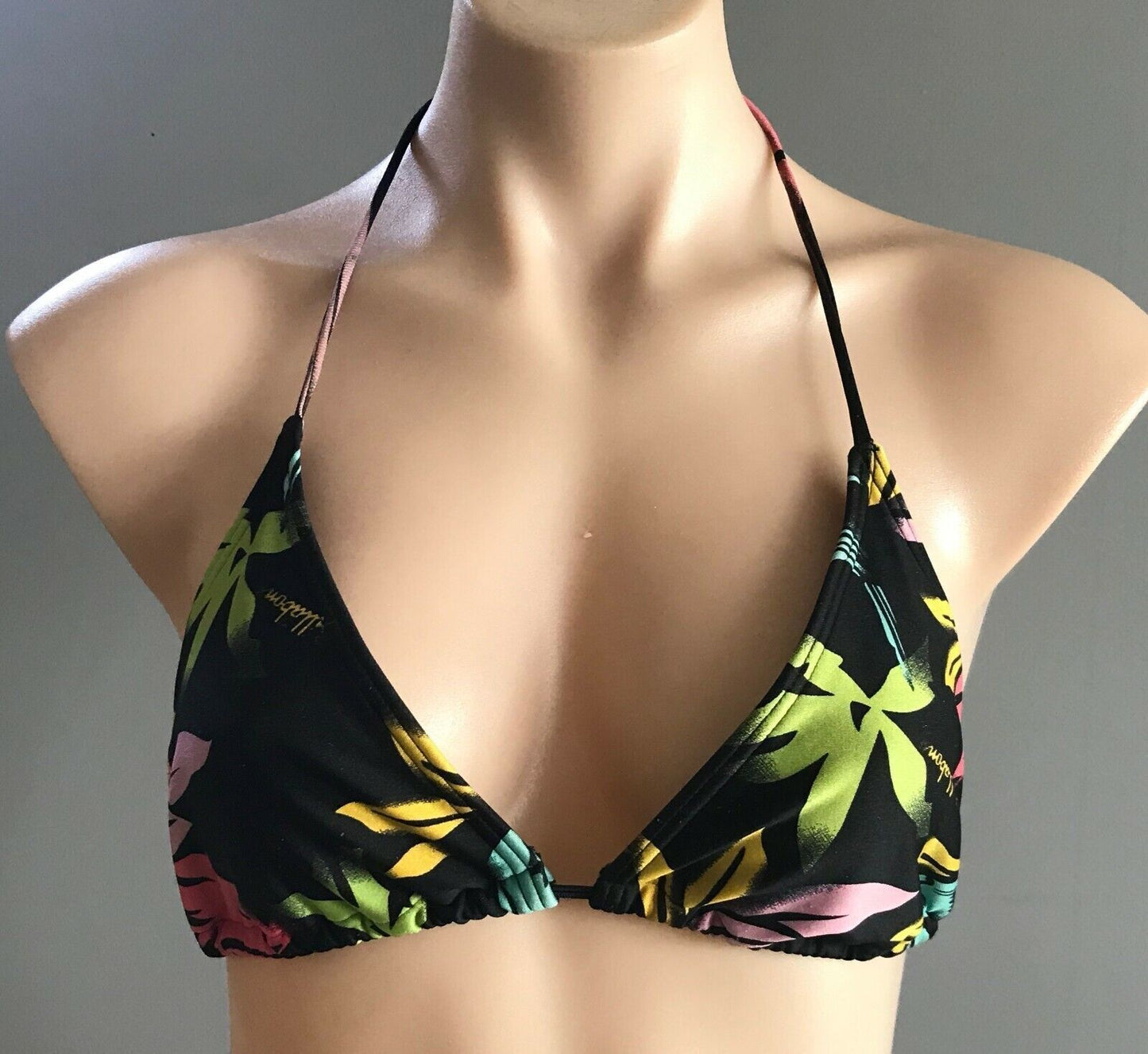 BILLABONG Bikini Top Triangle Black Floral Print Sz 14 Beach Pool Surf BRA ONLY