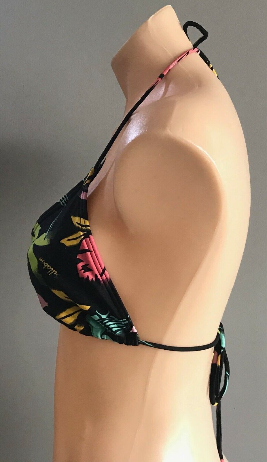 BILLABONG Bikini Top Triangle Black Floral Print Sz 14 Beach Pool Surf BRA ONLY