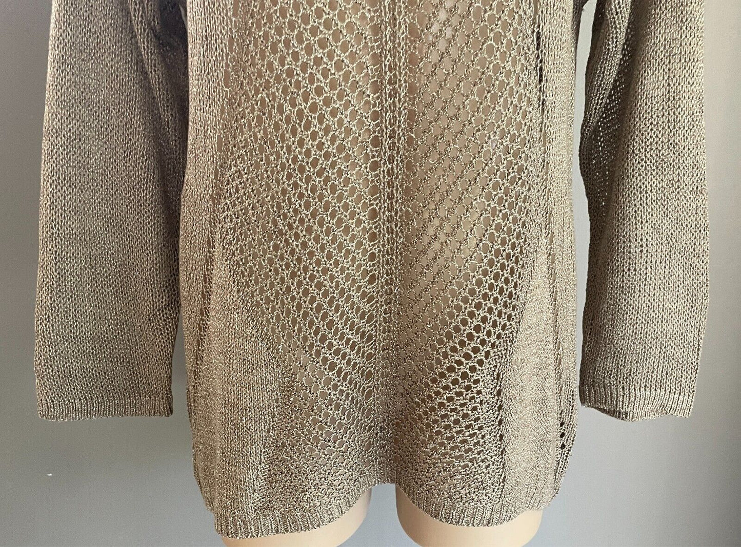 APT. 9 Knit Jumper Gold Decorative Open Stitch Size L Long Sleeves Hi-Lo Hem
