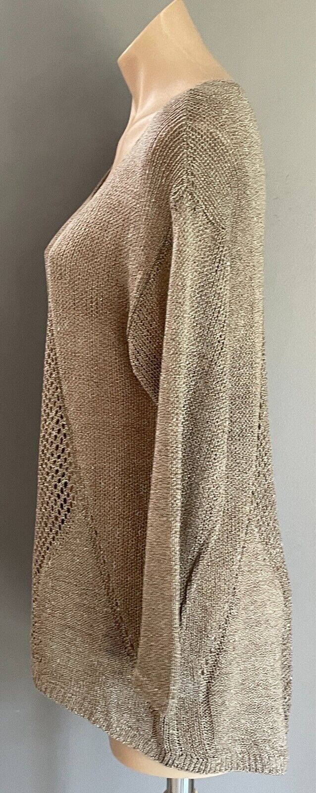 APT. 9 Knit Jumper Gold Decorative Open Stitch Size L Long Sleeves Hi-Lo Hem