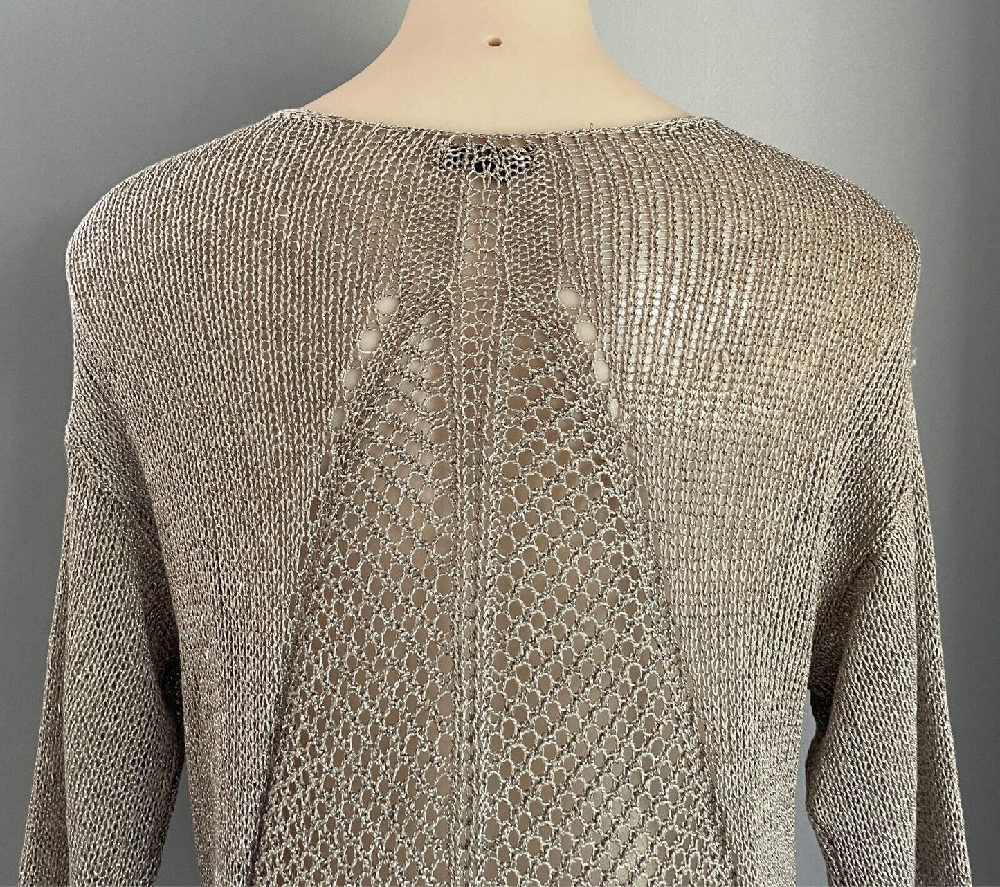 APT. 9 Knit Jumper Gold Decorative Open Stitch Size L Long Sleeves Hi-Lo Hem