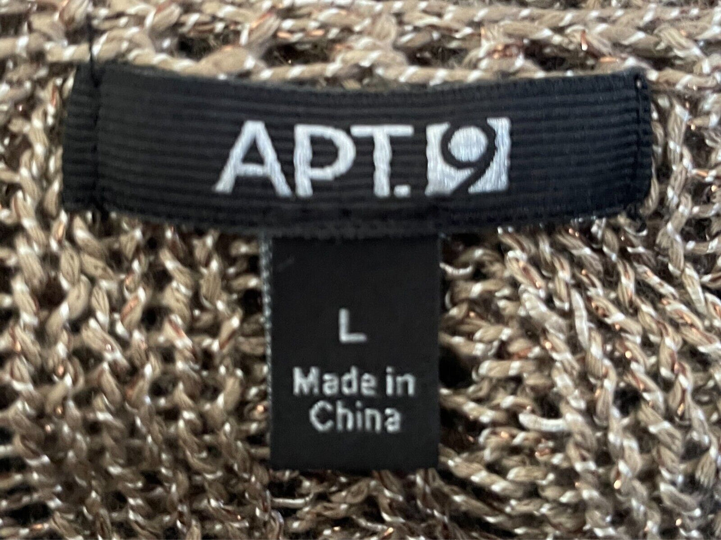 APT. 9 Knit Jumper Gold Decorative Open Stitch Size L Long Sleeves Hi-Lo Hem