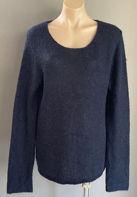 KSUBI Knit Jumper Navy Blue Soft Alpaca Blend Chunky Size S 10 12 Long Sleeve