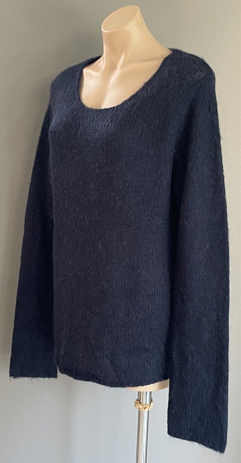 KSUBI Knit Jumper Navy Blue Soft Alpaca Blend Chunky Size S 10 12 Long Sleeve