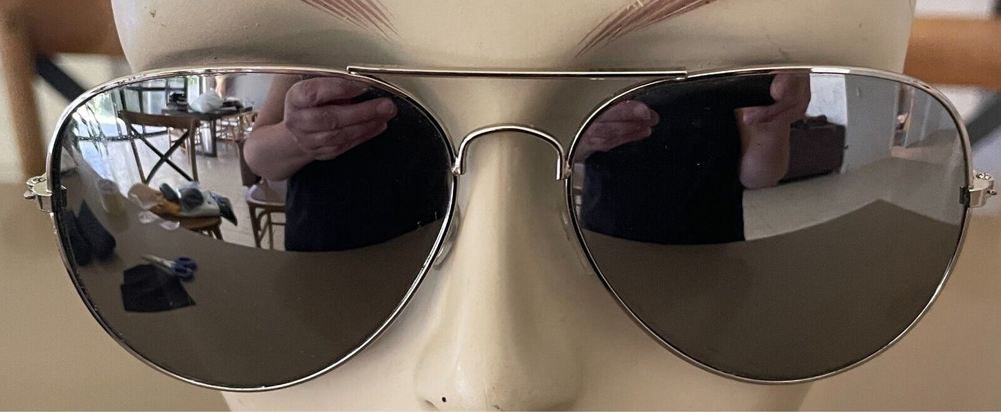 Sunglasses Aviator Unisex Mirror Lens Silver Tone Metal Frame Grey Lens