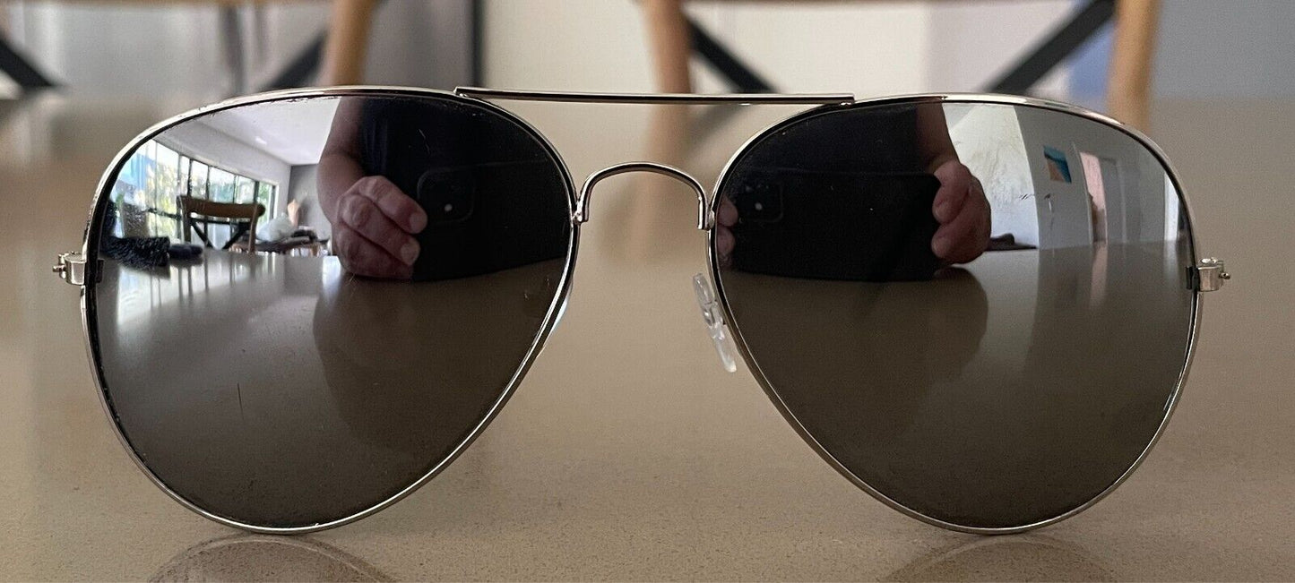 Sunglasses Aviator Unisex Mirror Lens Silver Tone Metal Frame Grey Lens