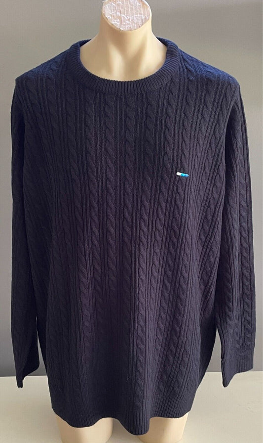 BADRHINO Navy Blue Long Sleeve Cable Acrylic Knit Jumper Mens Big Tall Size 3XL