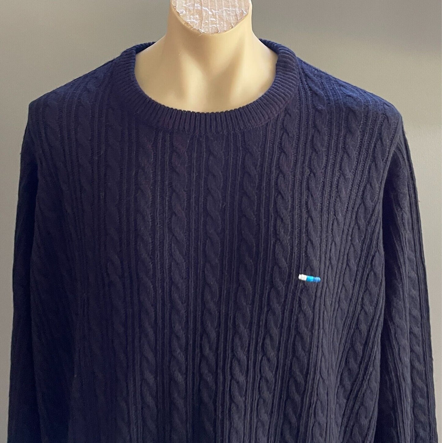 BADRHINO Navy Blue Long Sleeve Cable Acrylic Knit Jumper Mens Big Tall Size 3XL